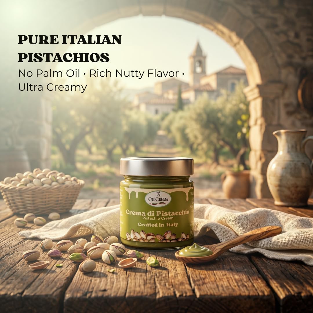 Oh! Crema Premium Italian Pistachio Cream Spread - 200g Authentic Crema di Pistacchio Made with 100% Italian Pistachios - Gourmet Sweet Nut Butter