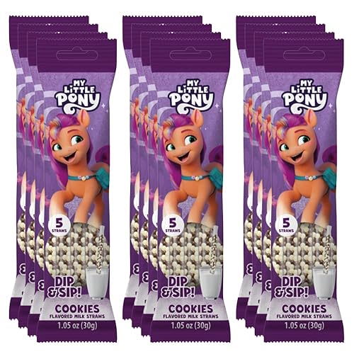My Little Pony Magically Flavored Dip & Sip Milk Straws - Cookies, 12-Pack Bundle (60 Count) | Fun Magic Straws for Kids, Drinks & Cereal | Sweet