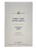 Bath & Body Works Coconut Linen Fabric Care Dryer Sheets - 2 Boxes (80 Sheets Total) - with a Peach Gardenia Sample Soap