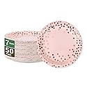 CENLBJ Pink & Rose Gold Dots Party Paper Plates, 50 PCS Disposable Party Supplies Dessert Paper Plates for Birthday Wedding Bridal Shower Supplies (7