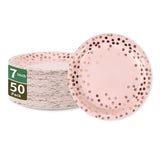 CENLBJ Pink & Rose Gold Dots Party Paper Plates, 50 PCS Disposable Party Supplies Dessert Paper Plates for Birthday Wedding Bridal Shower Supplies (7