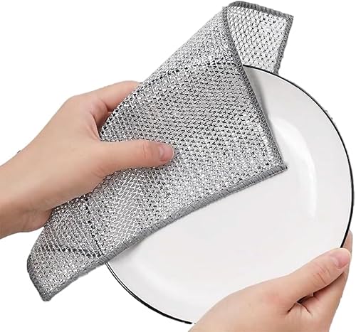 YOFAN 5-Pack 7.9-Inch Dual-Layer Metal Mesh Cleaning Cloths - Scratch-Free Kitchen Scrubbers for Dishes & Cookware