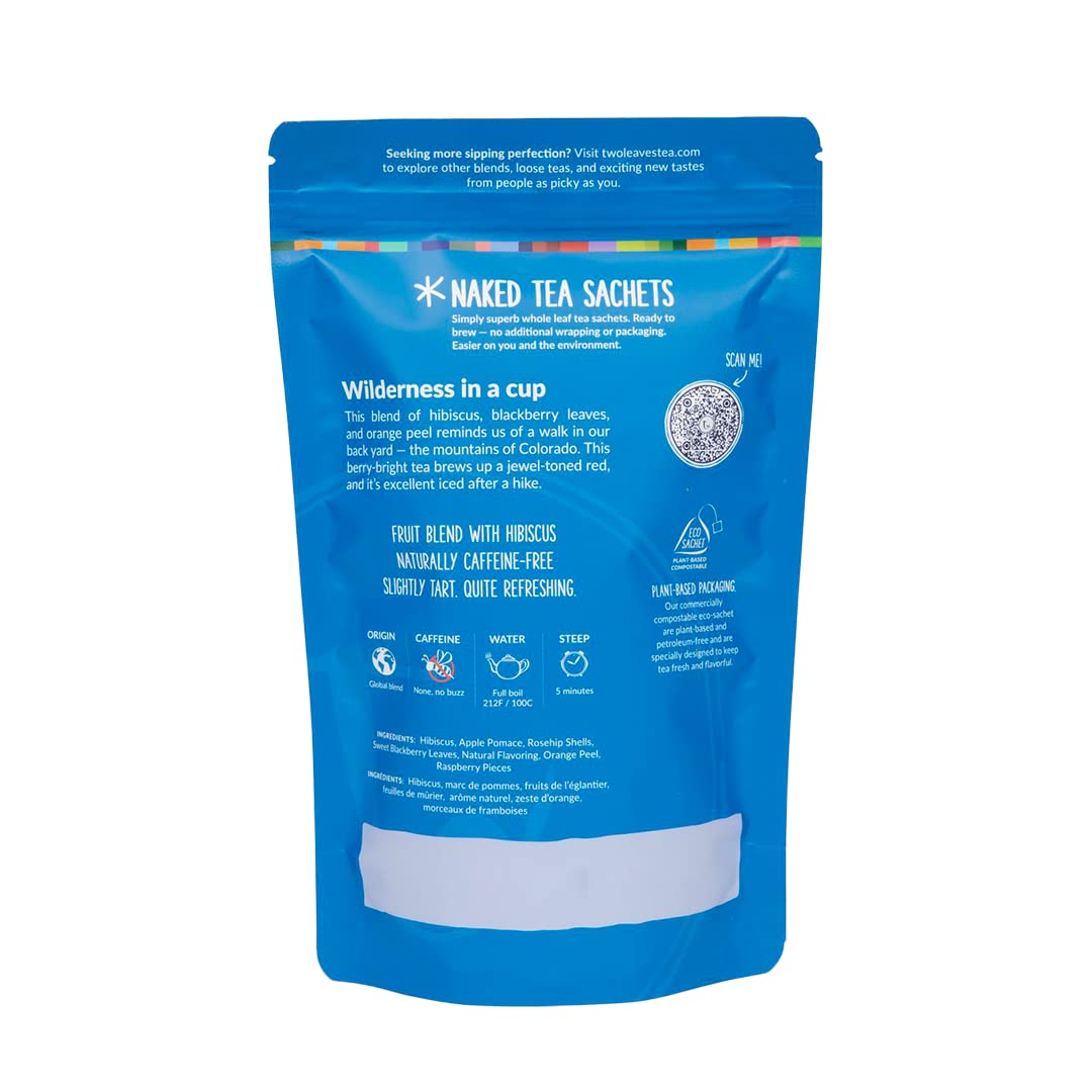 Two Leaves and a Bud Alpine Berry - 50 Naked Tea Sachets, Naturally Caffeine Free, Whole Leaf Herbal Tea in Unwrapped Pyramid Sachets, Resealable Bag