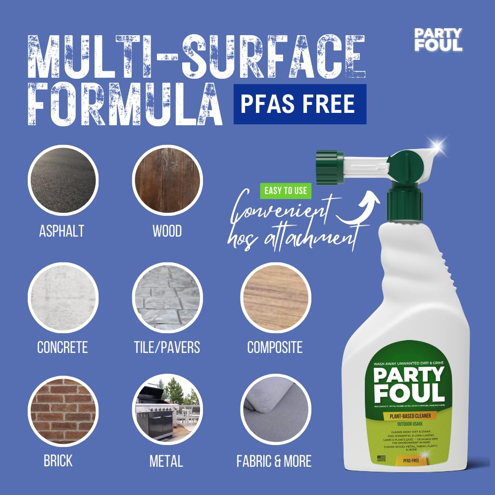 Party Foul Plant-Based Cleaner Spray | Eco-Friendly, Vegan Formula for Tiles, Counters, Granite, Metal, Glass, Wood & More | Natural I For Decks
