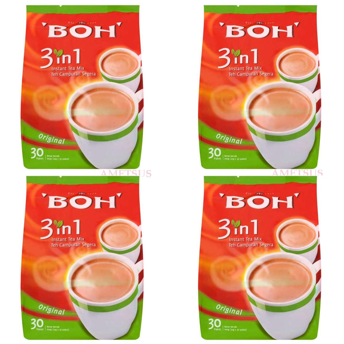 4 Pack BOH Original 3 in 1 Instant Tea Mix Imported from Malaysia (4 x 30 Sachets)