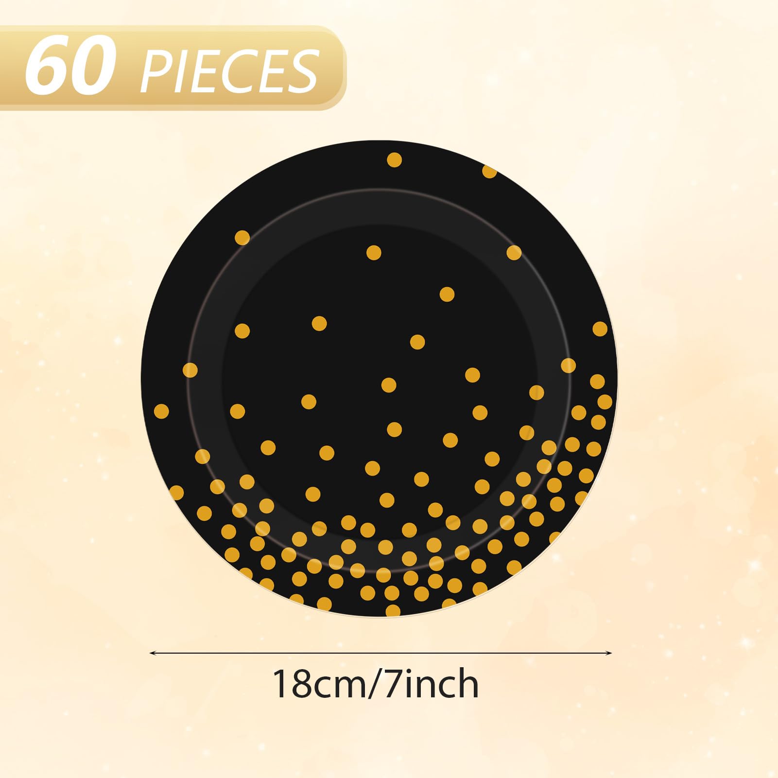 Black and Gold Plates,60Pcs 7Inch Black Disposable Plates,Party Disposable Tableware Kit,Gold Foil Polka Dots Dessert Plate,for Graduation