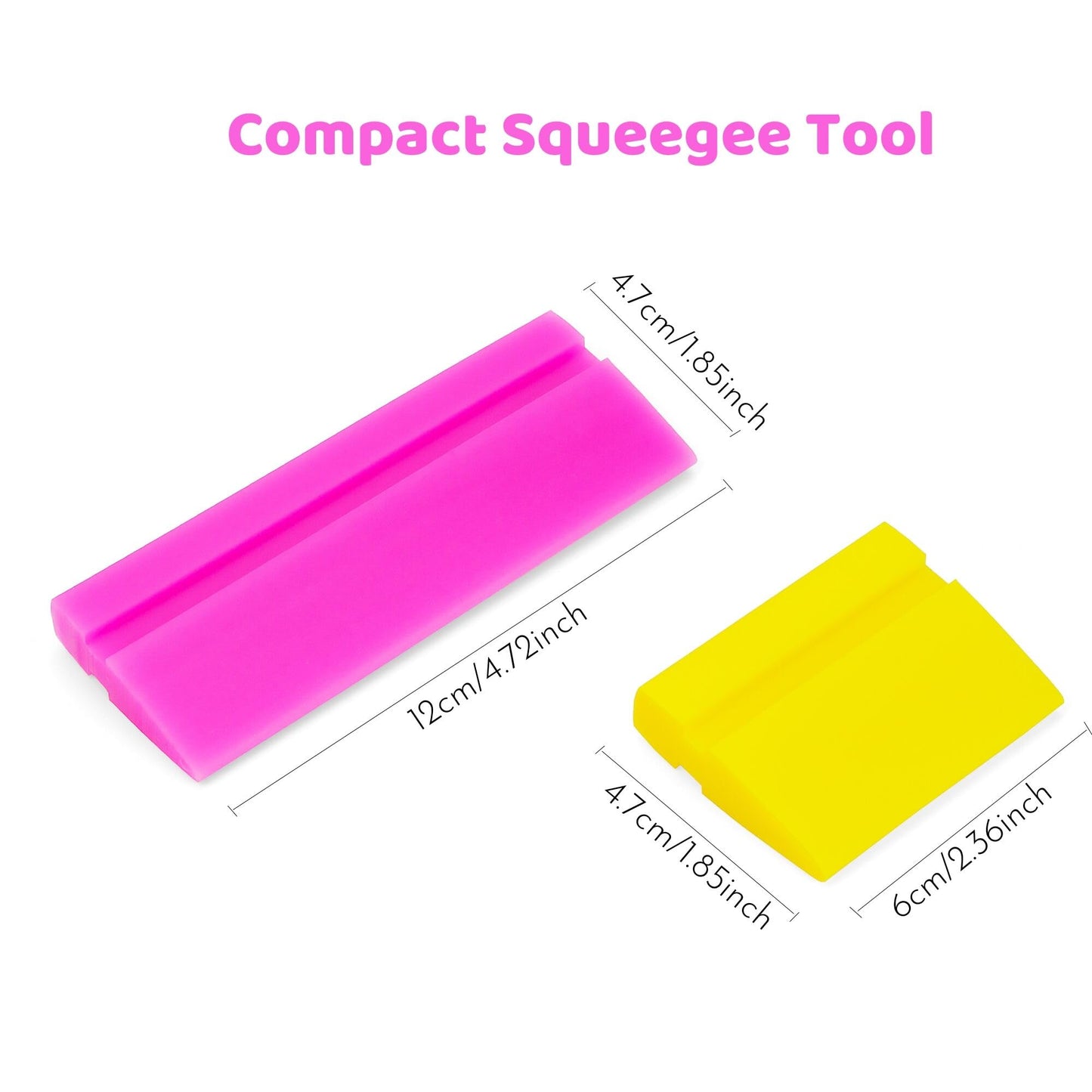 2-Piece DIY Mini Squeegee Set - Soft Silicone Window Tint Squeegee for Glass, Mirror, Shower - (pink4.7in x 1.9in, yellow2.4in x 1.9in)