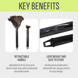 Retractable Feather Duster 8-14 in Adjustable - Natural Ostrich Feather Duster for Cleaning Ceiling Fans, Blinds, Plantation Shutters, Walls