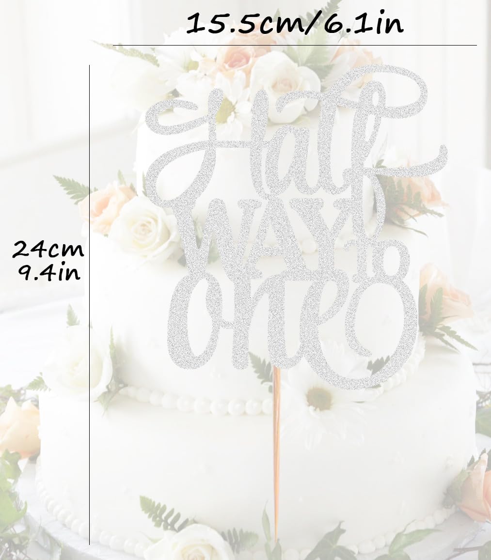 AHAORAY Half Way To One Cake Topper - Silver Glitter 6 Months Birthday Decorations Supplies - Half Birthday Decorations Baby Girl, for Baby
