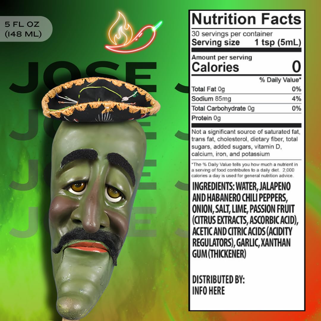 Jeff Dunham - Jose Jalapeno Hot Sauce | A Perfect Balance of Jalapeno and Habanero Peppers for a Spicy and Flavorful Kick (Medium, 5 fl oz)