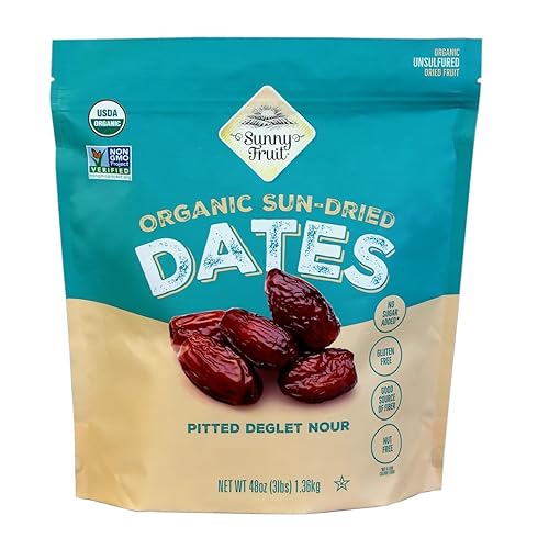 ORGANIC Pitted Dates (Deglet Nour) - Sunny Fruit 48oz Bulk Bag (3 lbs) | NO Added Sugars, Sulfurs or Preservatives | NON-GMO, VEGAN, HALAL & KOSHER