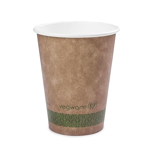 Vegware Compostable Disposable 8oz Coffee Cups, Case of 1000, Single Wall Kraft Hot Paper Cup, Lined, Sustainable Board With a Plant Based PLA Lining