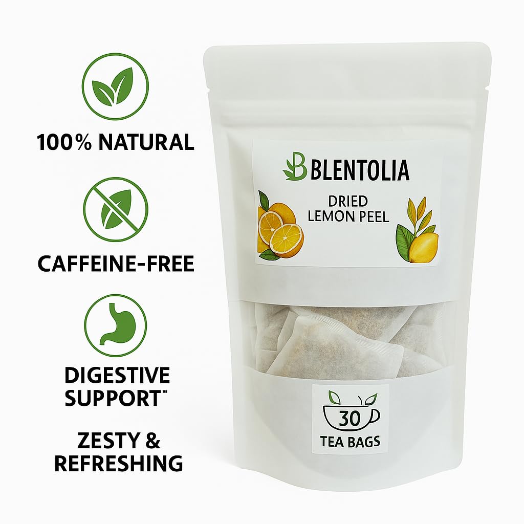 Blentolia Dried Lemon Peel - 30 Herbal Tea Bags - Caffeine-Free, Zesty & Refreshing Citrus Infusion - Natural Antioxidant & Digestive Support