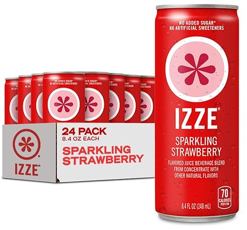 IZZE Sparkling Water Juice Beverage Blend, Strawberry, No Sugar Added, 8.4 FL OZ, 24 Cans