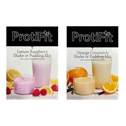 PROTIFIT - High Protein Lemon Raspberry & Orange Creamsicle Pudding & Shake Mix 2 Pack, 15g Protein, Low Calorie, Low Fat, Low Carb, Aspartame Free