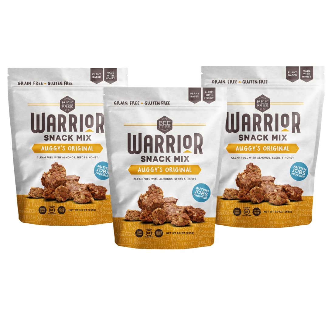 BeeFree Warrior Mix Gluten Free Granola - Chunky Granola Bites | Paleo, Low Carb, Grain Free, Preservative Free, Oat Free | Auggy’s Original Mix, 9
