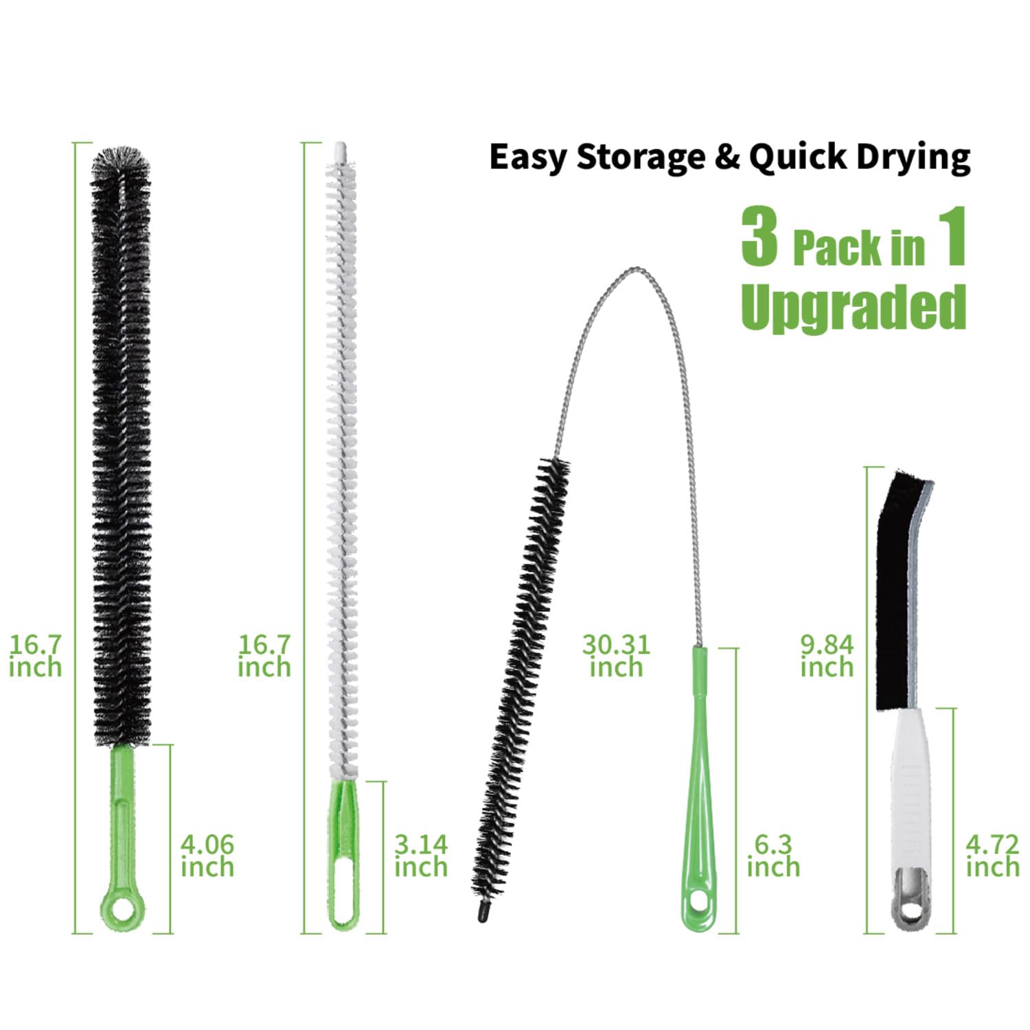 4pcs Flexible Cleaning Brush Set for Dryer Vents, Fridge Coils, HVAC Systems & Tight Spaces - Multi-Use Lint and Dust Remover with Crevice Brush