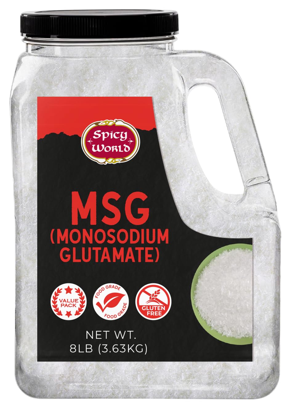 Monosodium Glutamate (MSG) 8 LB Bulk Jar - MSG Seasoning, Premium, Restaurant Grade Flavor Enhancer, Umami Seasoning - By Spicy World
