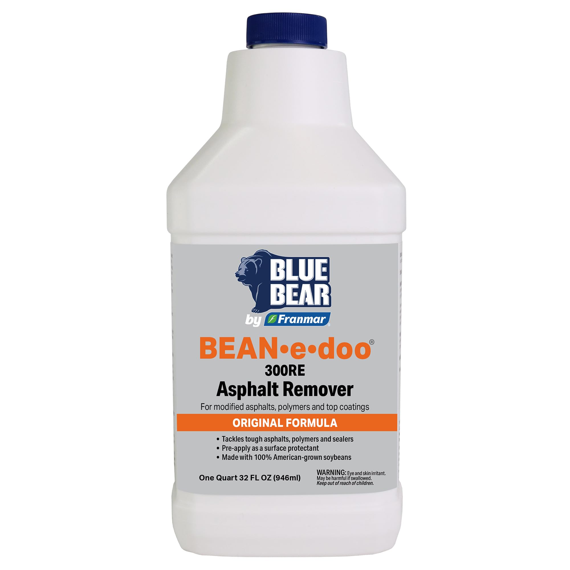 Blue Bear® 300RE BEAN•e•doo Asphalt Remover - Soy-Based, Biodegradable Cleaner & Protectant - Removes Tough Asphalt, Polymers, Sealers, Top Coatings