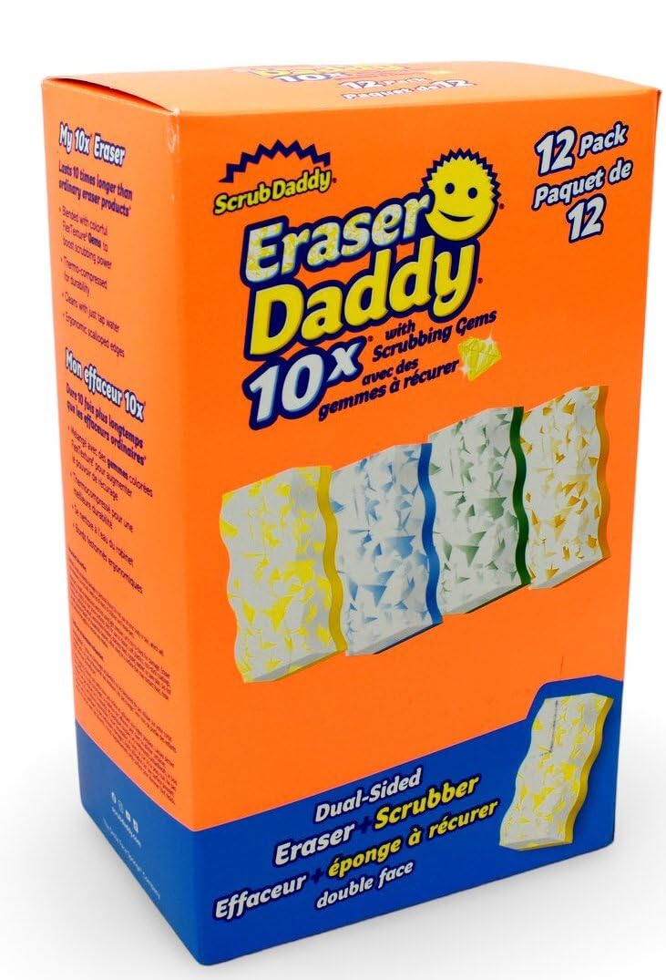 Scrub Daddy - Eraser Daddy with Scrubbing Gems Dual-Sided Scrubber and Eraser, Lasts 10x Longer Than Ordinary Melamine Erasers, Water Activated