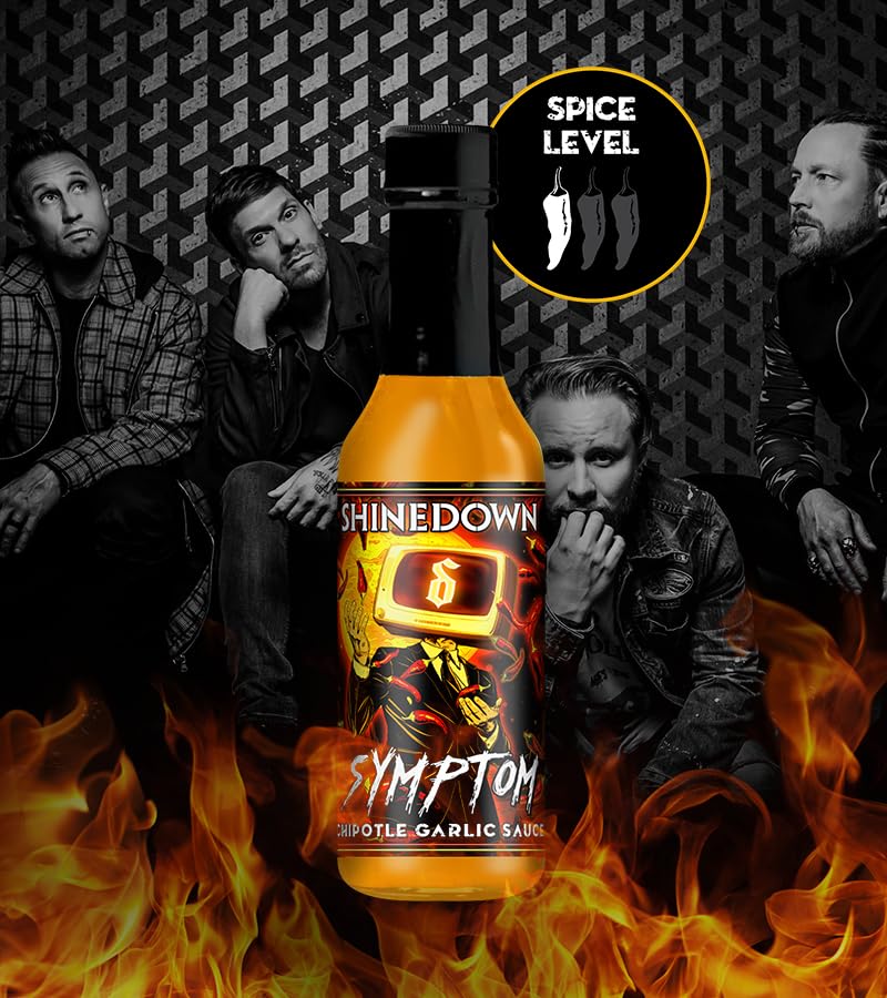 Shinedown's Taste of Madness Hot Sauce Variety 3 Pack Gift Set, 5oz - Symptom Chipotle Garlic, Devour Pineapple Jerk Sauce, Attention, Attention Mango