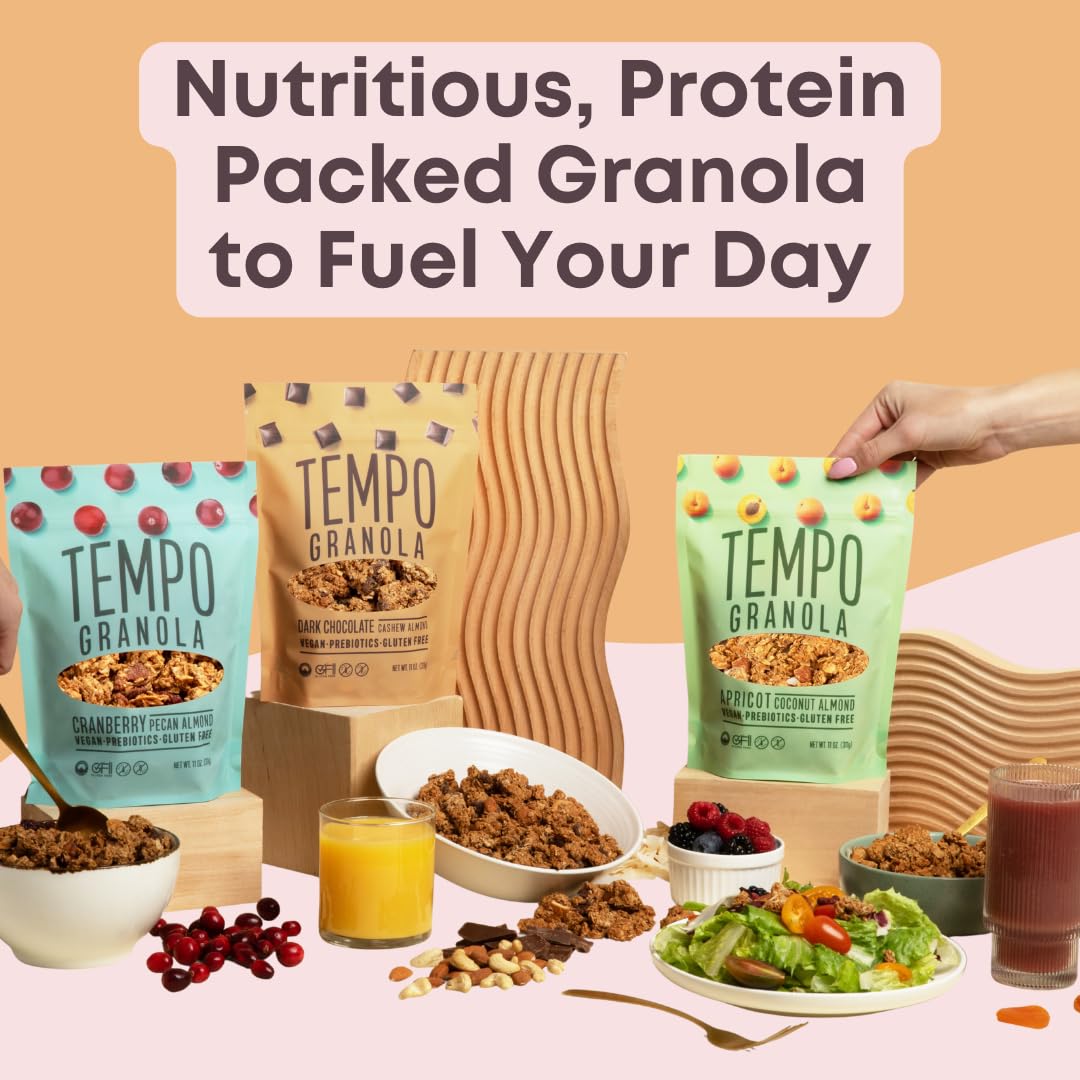 Tempo Granola Dark Chocolate Cashew Almond Loose Granola - 3 Pack of 11 oz Bags - Nutrient-Rich, Gluten Free, Vegan, Oats, High Protein, Low Sugar