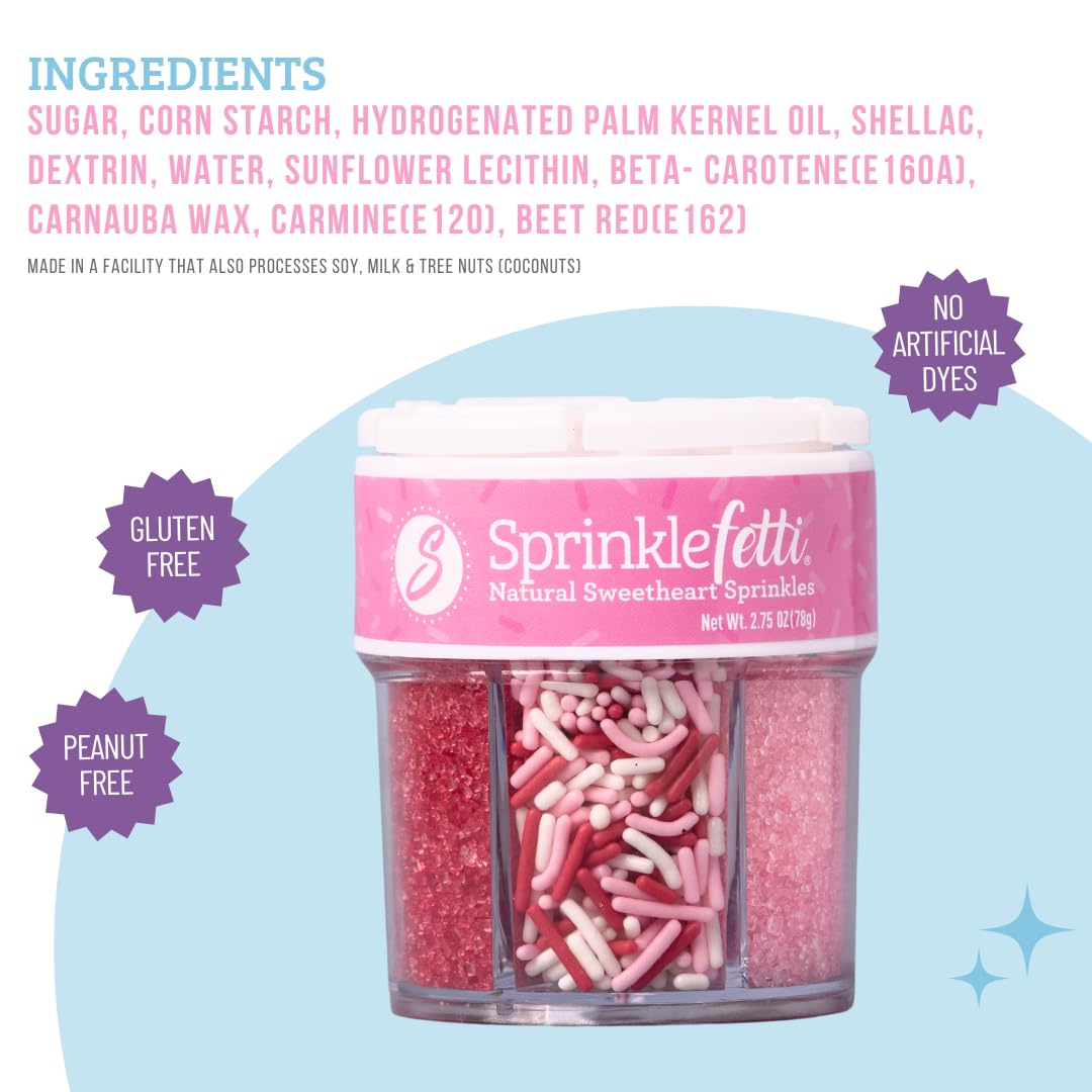 Sweets Indeed Valentines Dye Free Sprinkles | Red & Pink Sanding Sugar with Red White Pink Jimmies Mix | Baking & Decorating | No Artificial Dyes |