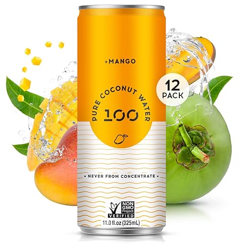 100 Coconuts Mango Pure Coconut-100% Pure Coconut Water - Low Calorie All-Natural Drink with Electrolytes - Naturally Sweet, no preservatives