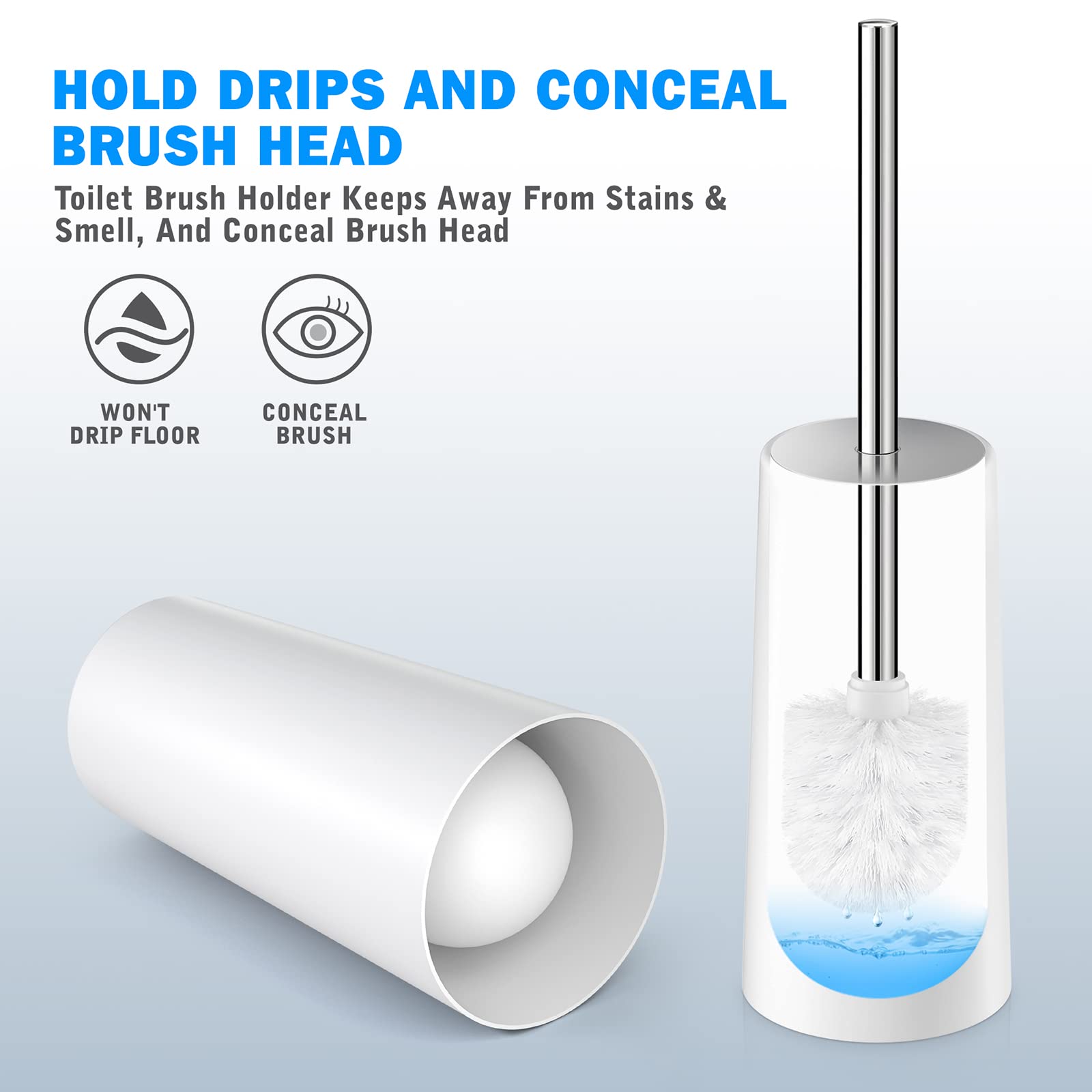 Toilet Brush and Holder, 2 Pack Toilet Brush with 304 Stainless Steel Long Handle, Toilet Bowl Brush for Bathroom Toilet-Ergonomic, Elegant,Durable