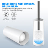 Toilet Brush and Holder, Toilet Brush with 304 Stainless Steel Long Handle, Toilet Bowl Brush for Bathroom Toilet-Elegant-Cleaning-Bristles(White)
