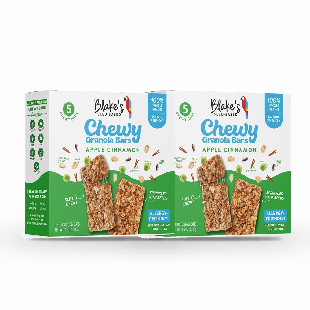 [2 Pack] Apple Cinnamon Chewy Granola Bars - Soft Baked Snack - Gluten Free, Nut Free, Vegan, Dairy Soy