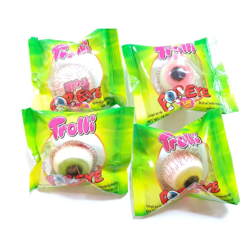 Pop Eye Gummi 18.8g(0.66 oz) x 12 Bags in Box - Soft Fruit Gummy Glotzer Candy with Sour Centre