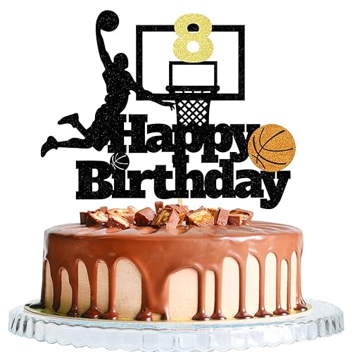 Basketball Happy 8th Birthday Cake Topper-Basketball Themed Birthday Party Cake Decoration-8 Years Birthday Party Supplies (8th)
