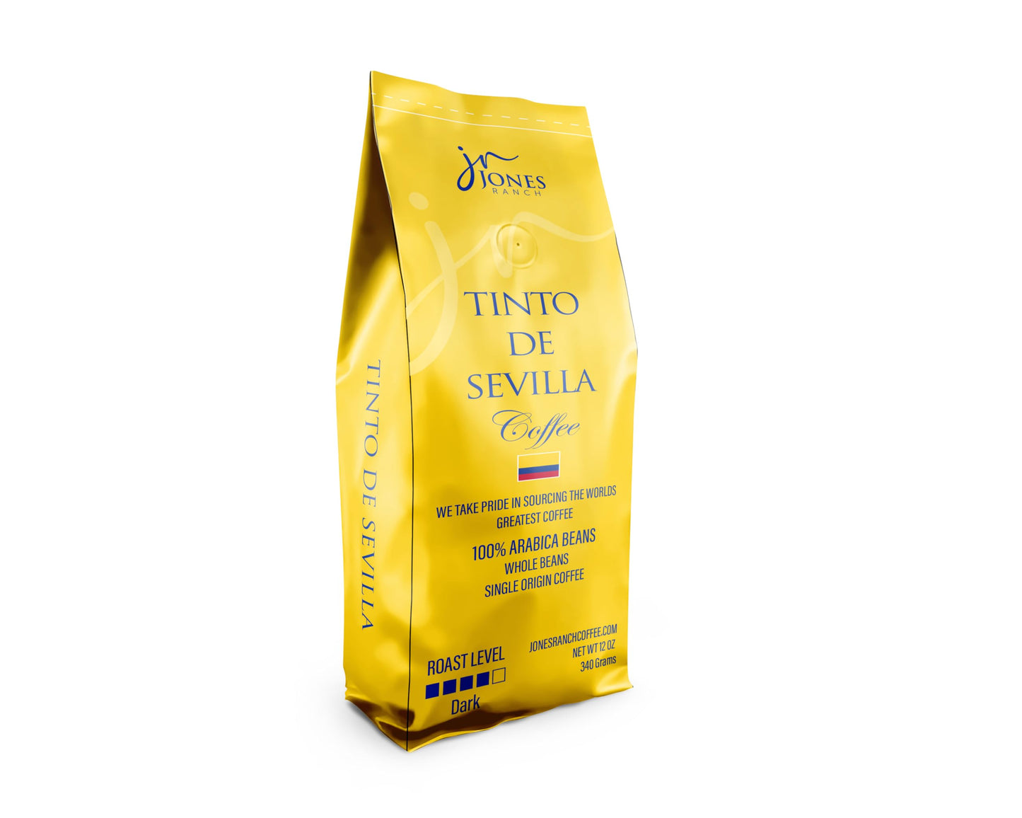 Jones Ranch Coffee Company Tinto de Sevilla, Single Origin, Premium, 100% Arabica Whole Bean Coffee, Colombia, Specialty Coffee, 12 oz, Fresh, Fair