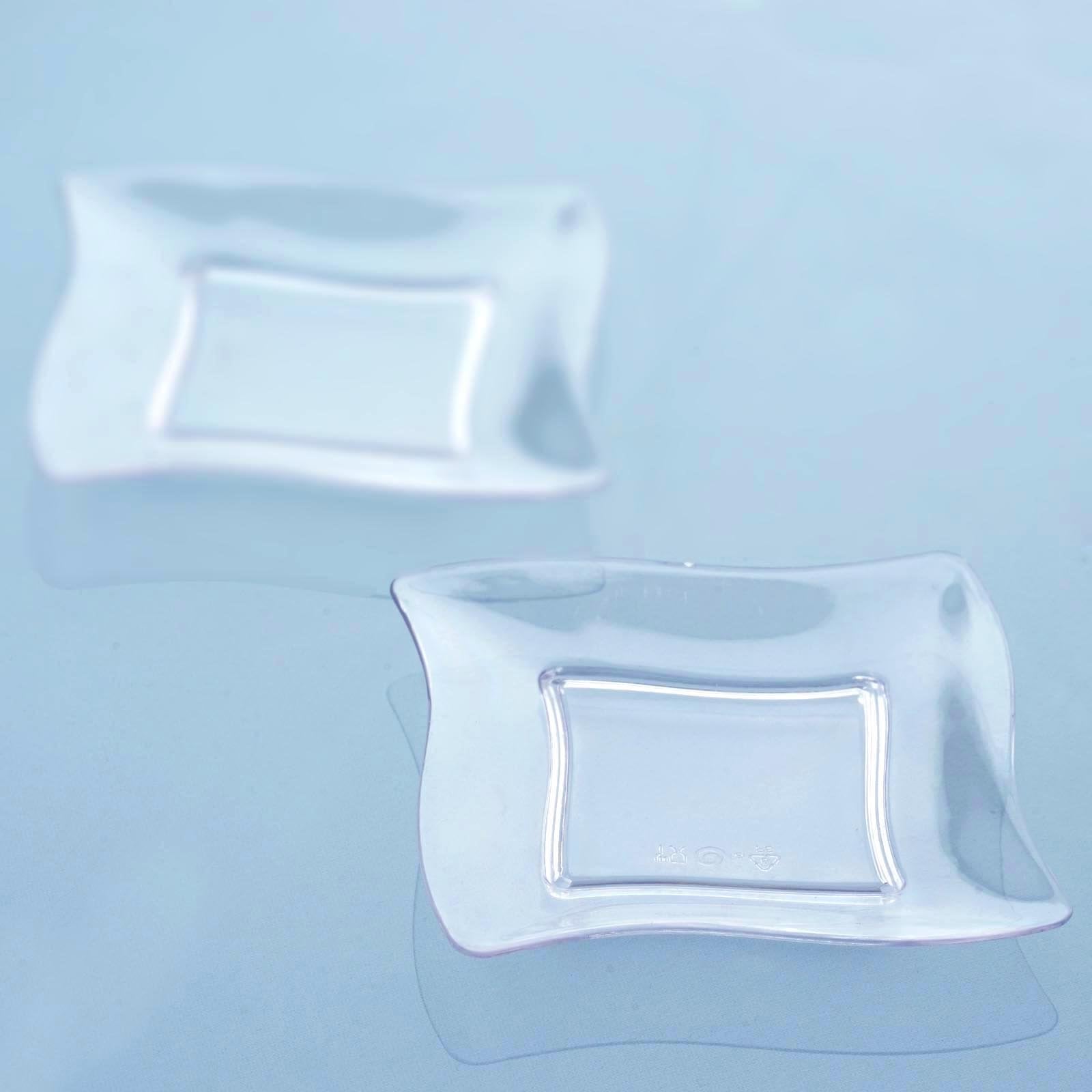 TABLECLOTHSFACTORY 120 Pcs - Clear 3" x 3" Stylish Mini Wave Disposable Plastic Dessert Plate