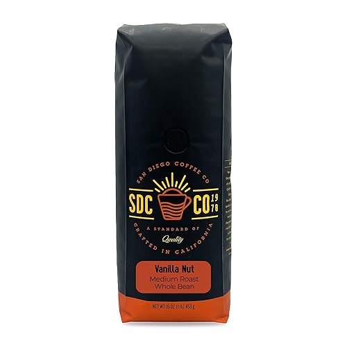 San Diego Coffee Vanilla Nut, Medium Roast, Whole Bean Coffee, 16-Ounce Bag Café en grano tostado