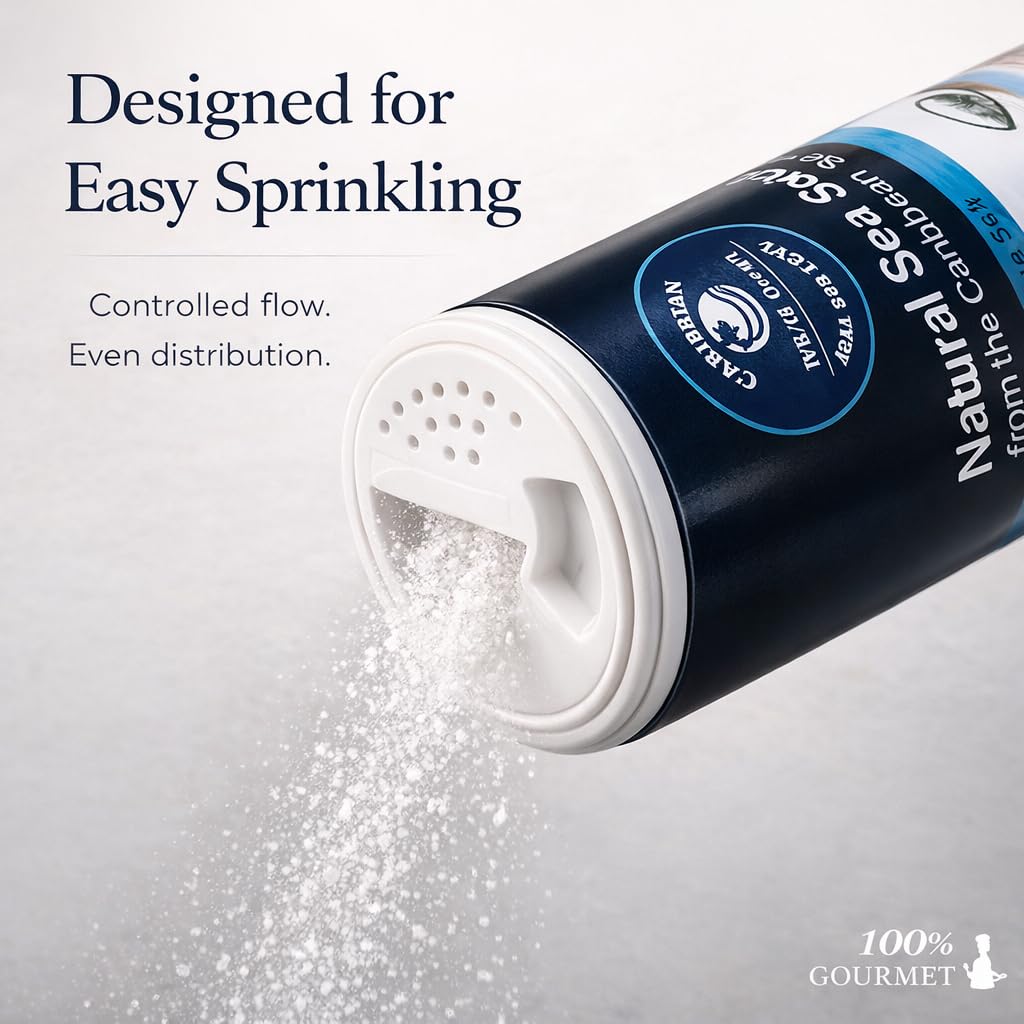 100% Gourmet Fine Sea Salt - Caribbean Sea Salt, Natural & Unrefined, Naturally Mineral-Balanced, Fine Grain Table Salt, Kosher (9 oz)