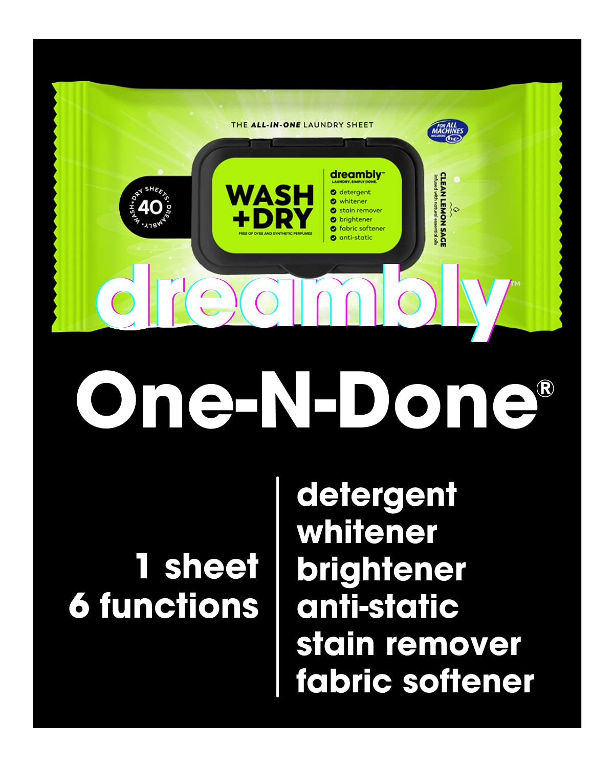 Dreambly Natural Laundry Detergent Sheets for Washer and Dryer, Organic Hypoallergenic 6-in-1 Detergent, Stain Remover, Whitener, Brightener, Fabric