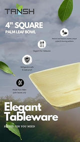 TANSH Compostable 4 Inch Palm Leaf (Areca) Square Bowls (50 Count), Biodegradable, Disposable, Eco-Friendly, Microwave & Oven Safe