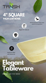 TANSH Compostable 4 Inch Palm Leaf (Areca) Square Bowls (50 Count), Biodegradable, Disposable, Eco-Friendly, Microwave & Oven Safe