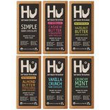 HU Dark Chocolate Bars Variety Pack, 6 Count - Simple, Cashew Buter Raspberry, Hazelnut Btr Almond Butter & Puffed Quinoa, Vanilla Crunch & Crunchy