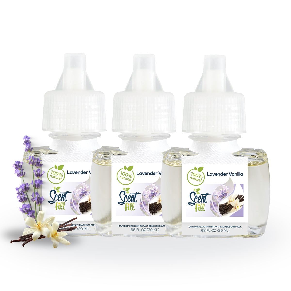 Scent Fill 100% Natural Lavender Vanilla Plug in Air Freshener, Scented Oil Refills, 3 Refills