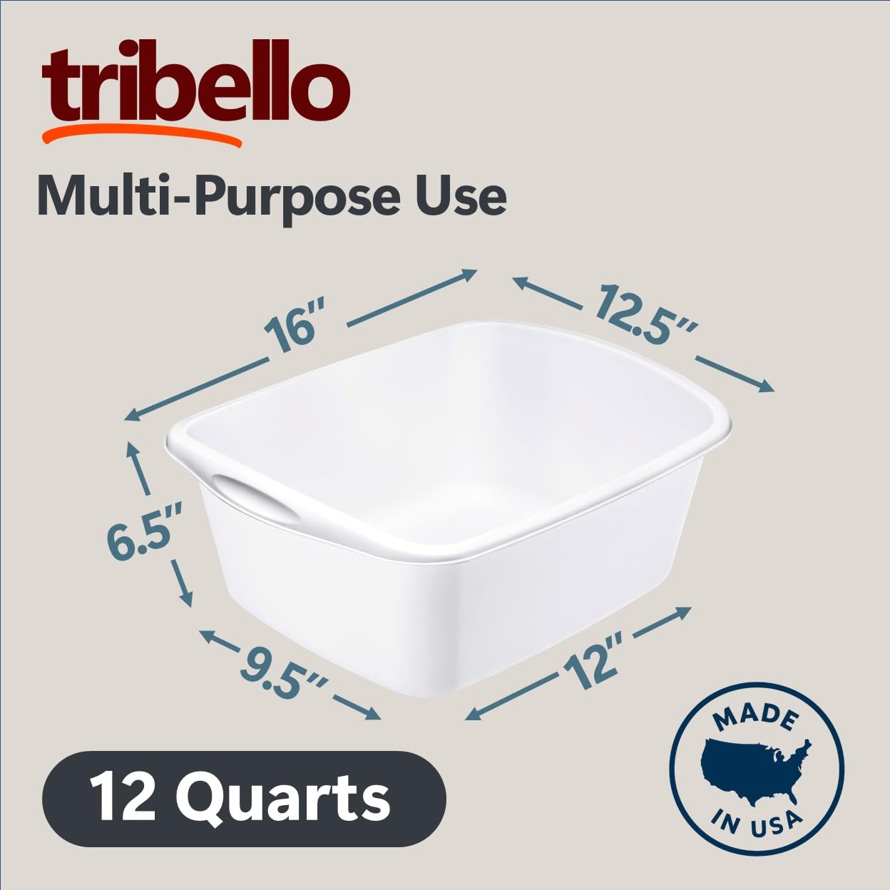 Tribello 2-Pack Dish Pans for Kitchen Sink, Plastic Tub Dishpan Wash Basin and Foot Bath for Soaking Feet, Wash Bucket for Washing and Storage