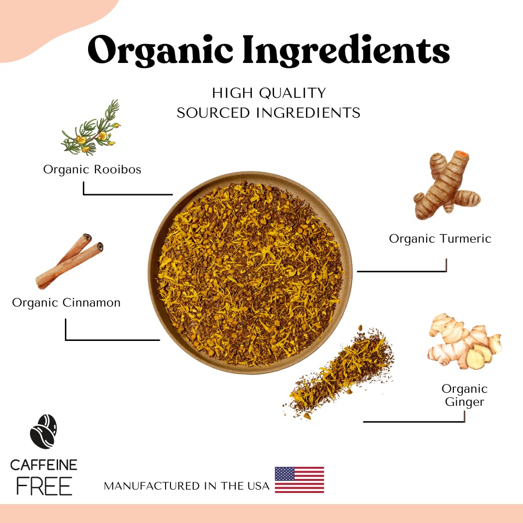 Organic Turmeric Ginger Tea - AIP diet, Whole 30, Paleo friendly, Golden Tonic Herbal Blend - Ayurvedic rooibos herbs, 100% Organic Gluten-Free 15