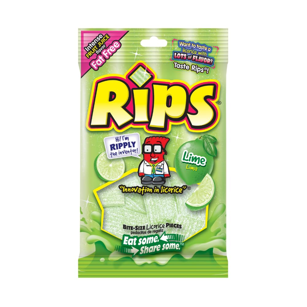 Rips Bite-Size Lime Licorice Pieces, 4 Ounce Bag, Lime Flavor, In Snack Mass Packaging
