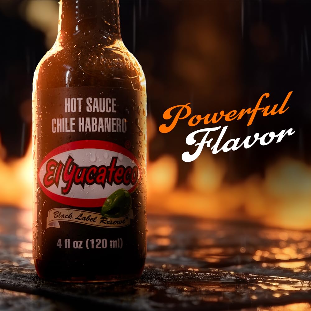 El Yucateco Black Label Reserve Habanero Hot Sauce, Smoky Chile Habanero Flavor, 4 oz Bottles (Pack of 2)
