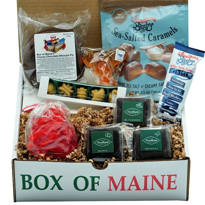 Box of Maine Candy Sweet Tooth Box - Moose Lollipop, Lobster Gummies, Maple Candy, Original Maine Needhams, Bixby Blueberry Bar, Bixby Chocolate