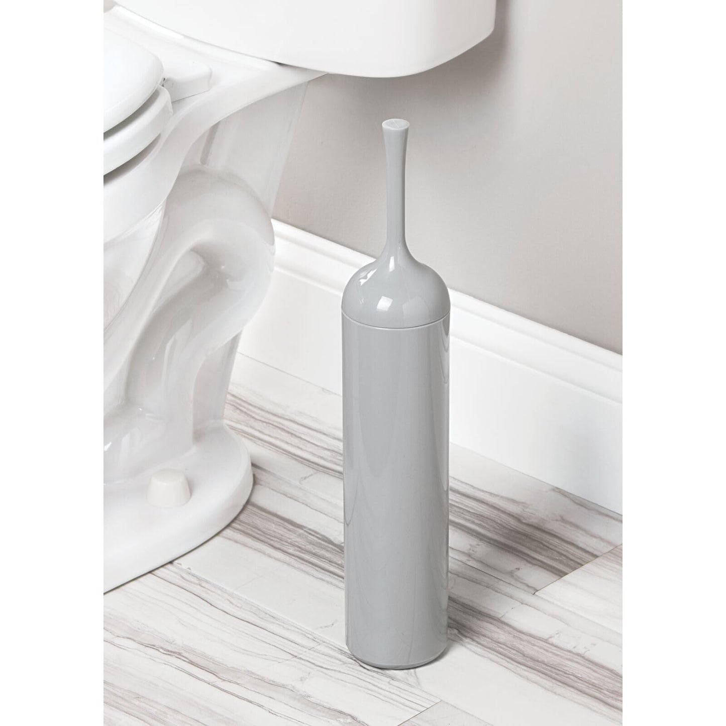 mDesign Extra Slim Compact Plastic Freestanding Toilet Bowl Brush and Holder for Bathroom Storage and Organization - Sturdy, Deep Cleaning, Covered