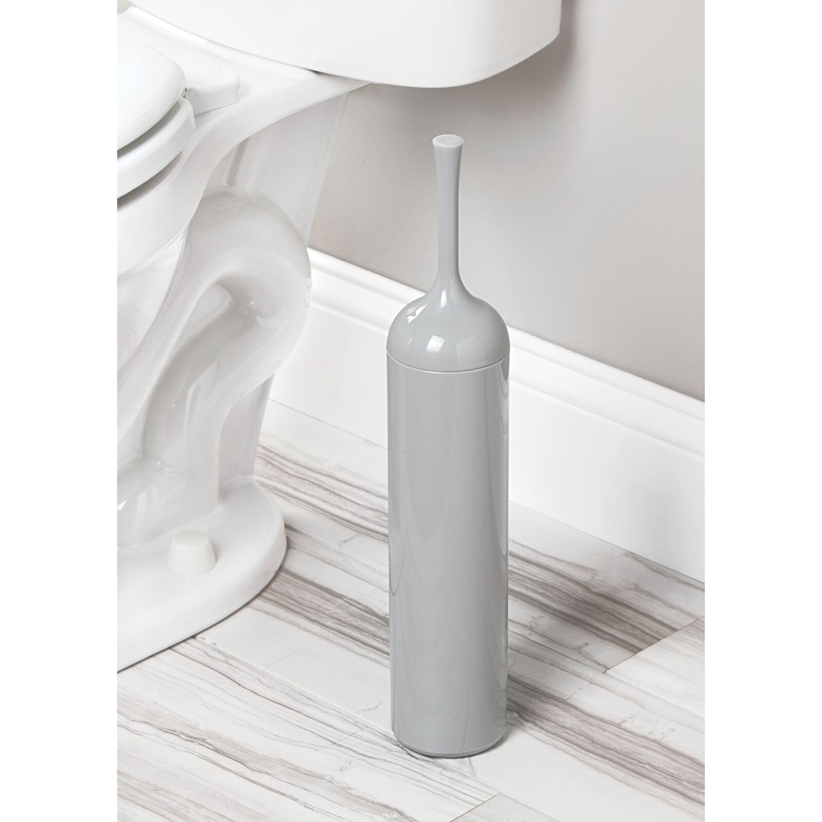 mDesign Extra Slim Compact Plastic Freestanding Toilet Bowl Brush and Holder for Bathroom Storage and Organization - Sturdy, Deep Cleaning, Covered