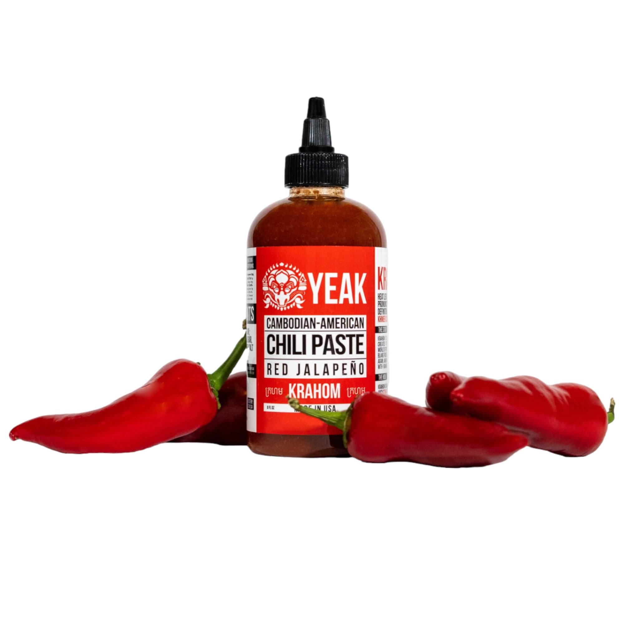 Yeak Inc Hot Sauce Krahom Chili Paste for Steaks Noodles Tacos Eggs Home Made Cambodian-American (Red Jalapeno KRAHOM Chili Paste)